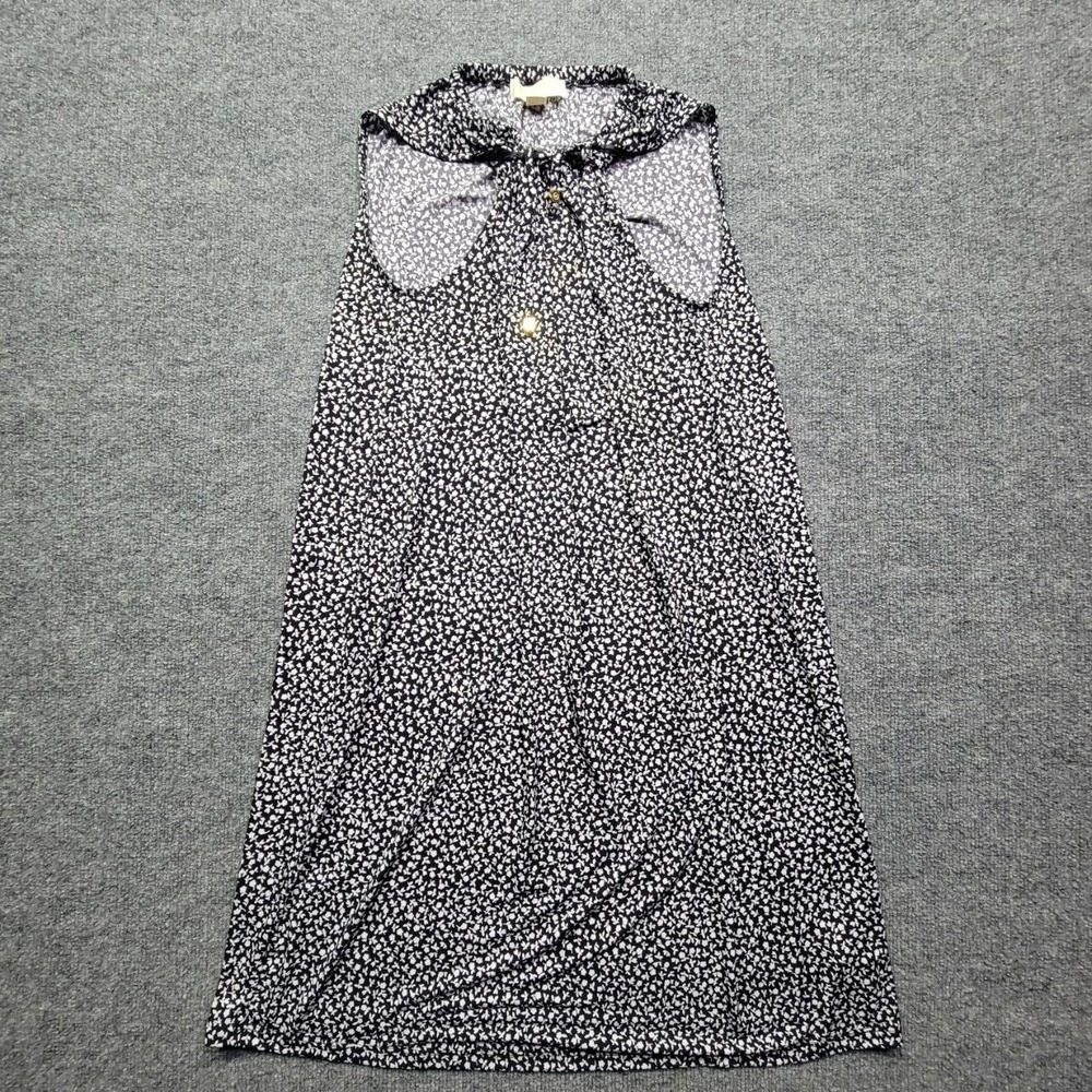 Michael Kors Floral Ruffle Dress Womens‎ L Black White Collared Sleeveless Retro